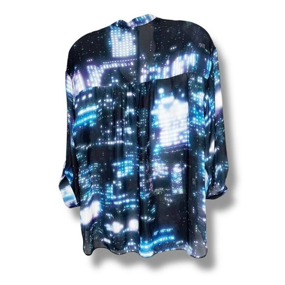 Milly City Scape 1/4 Button Pullover Collarless Blouse Blue Women’s Size 10 - Picture 4 of 7